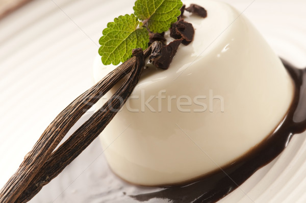 Stock photo: Panna Cotta with chocolate and vanilla beans