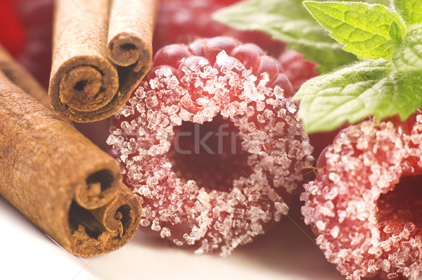 sweet raspberries, cinnamon and fresh mint Stock photo © joannawnuk