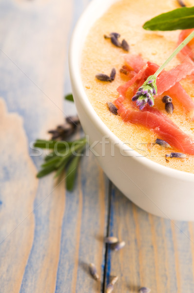 Taze kavun çorba jambon lavanta çiçek Stok fotoğraf © joannawnuk