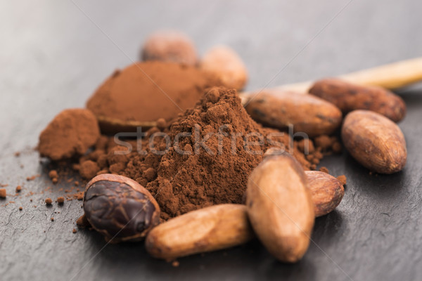 cacao beans and cacao powder in spoon Stock photo © joannawnuk
