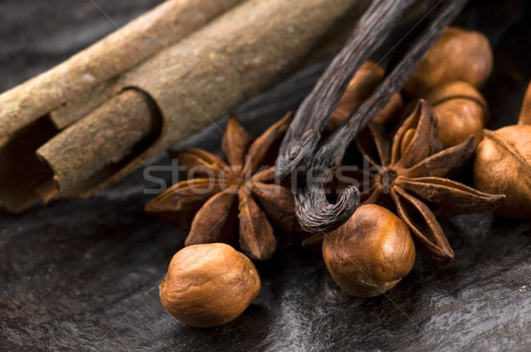 Aromático especias azúcar moreno nueces fondo estrellas Foto stock © joannawnuk