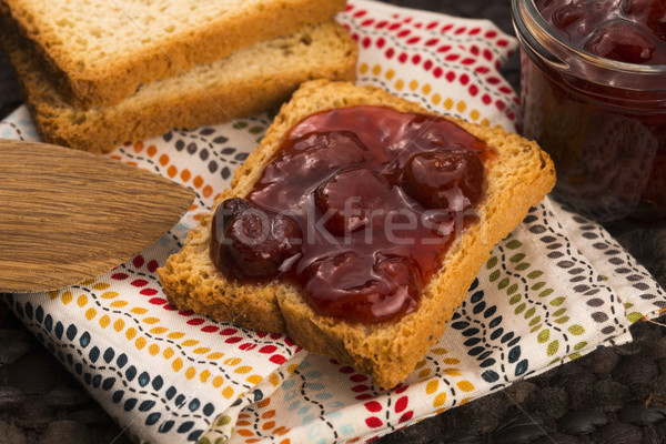 Stock photo: Breakfast of cherry jam on toast