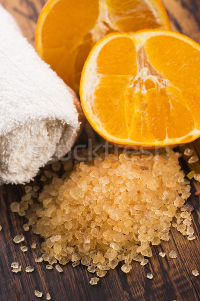 Orange bath salt and fruits Stock photo © joannawnuk