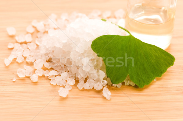 fresh leaves ginko biloba essential oil and sea salt - beauty tr Stock photo © joannawnuk
