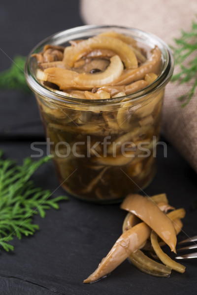 Marynowane miodu grzyb żywności widelec pokładzie Zdjęcia stock © joannawnuk