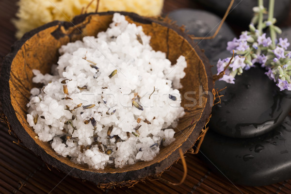 Homemade skin exfoliant (skin scrub) of sea salt, olive oil and  Stock photo © joannawnuk