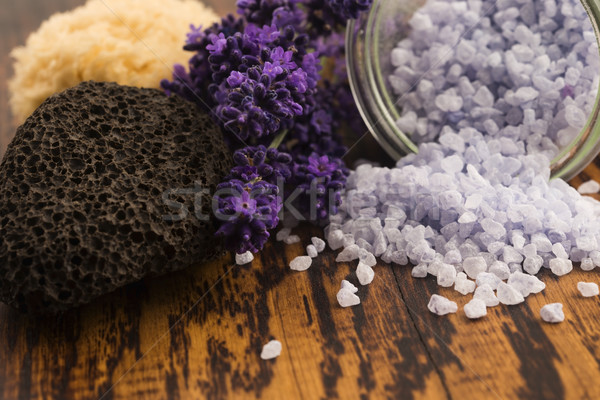 Stock photo: lavender bath salt and some fresh lavender