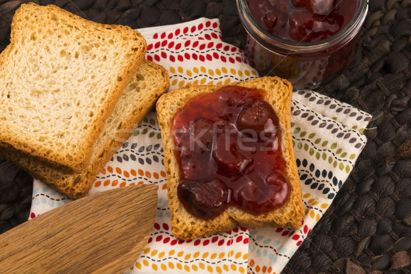 Stock photo: Breakfast of cherry jam on toast