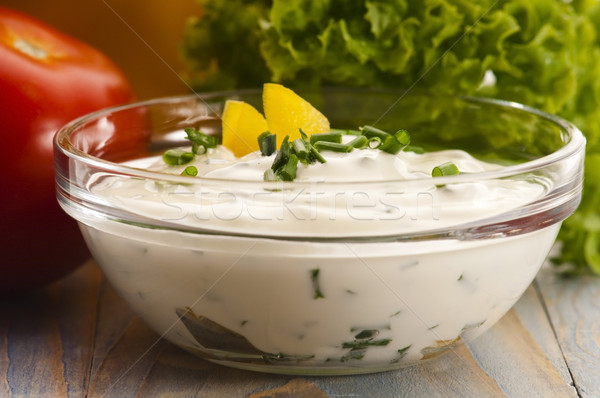 Delicious cream cheese with chives and vegetables Stock photo © joannawnuk