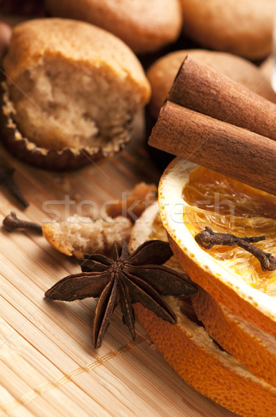 Stock photo: Freshly baked muffins with difrens kind of spieces - christmas d