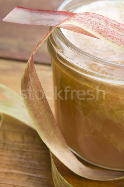 Rabarber jam glas jar voedsel plaat Stockfoto © joannawnuk