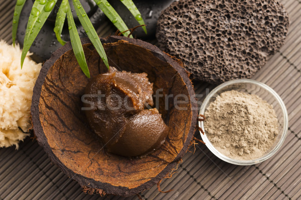 Homemade body peeling with sugar, olive oil and face mask Stock photo © joannawnuk