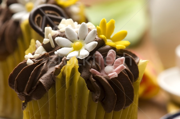 Stock foto: Frühling · Muffins · dekoriert · Blume · Blütenblätter · Tulpen