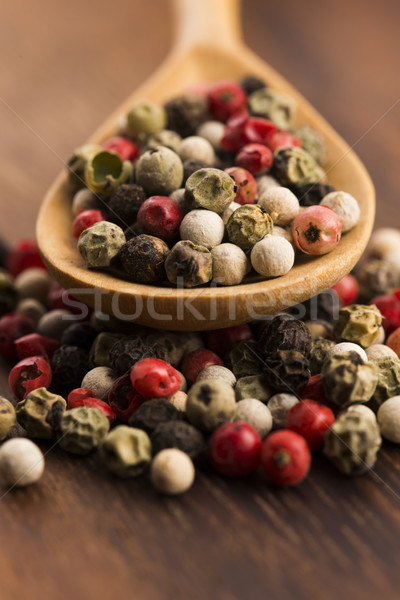 Mixed green, red, white and black peppercorns Stock photo © joannawnuk