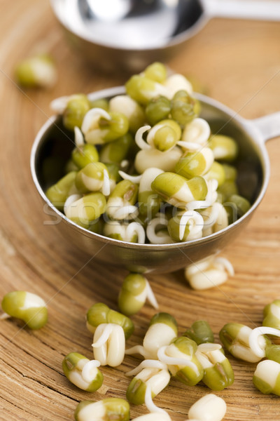 豆類 食品 綠色 竹 勺子 健康 商業照片 © joannawnuk
