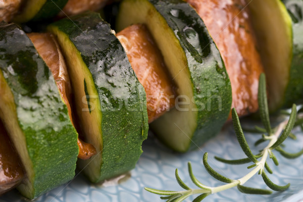Salmon and courgette shashlik Stock photo © joannawnuk