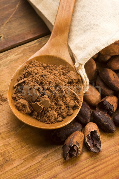 Cocoa (cacao) beans on natural wooden table Stock photo © joannawnuk