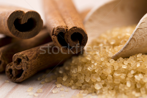 Canela azúcar moreno oscuro macro palo especias Foto stock © joannawnuk