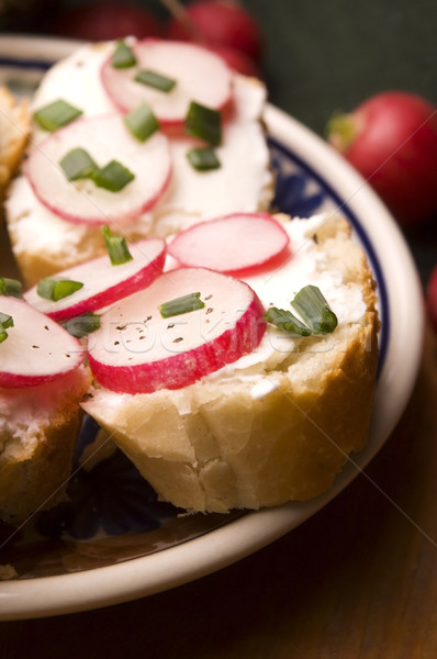 Foto stock: Sanduíche · queijo · rabanete · alimentação · saudável · família · verão