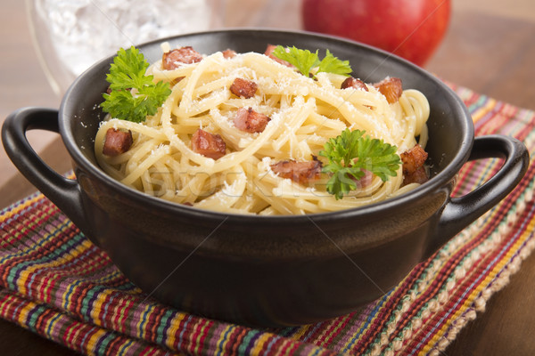 Pasta Carbonara with bacon and cheese Stock photo © joannawnuk