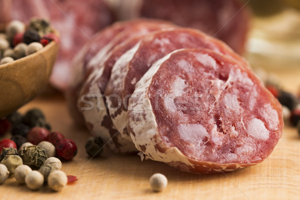 Plastry hiszpanski wieprzowina kiełbasa śniadanie tłuszczu Zdjęcia stock © joannawnuk