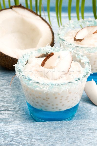 Coconut pudding with tapioca pearls and litchi jelly Stock photo © joannawnuk