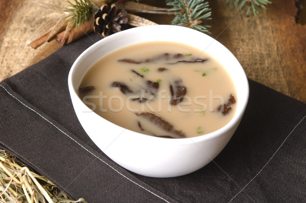 Stock photo: Traditional polish mushroom soup with cream and vegetables
