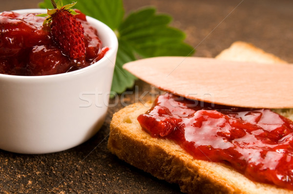 Zdjęcia stock: Poziomka · jam · toast · żywności · owoców · szkła