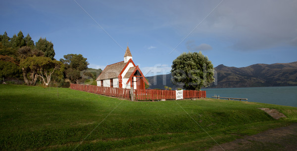 Nice panorama view of Maori church on a sunny day in Akaroa sout Stock photo © JohnKasawa