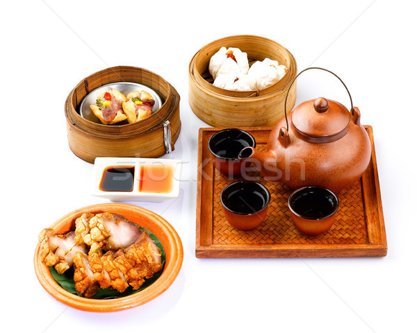 Imagine de stoc: Dim · sum · set · prânz · izolat · alb · bucătar-şef