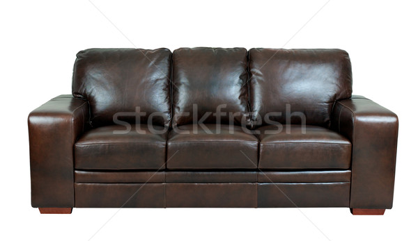 Dark brown genuine leather sofa bench isolated on white backgrou Stock photo © JohnKasawa