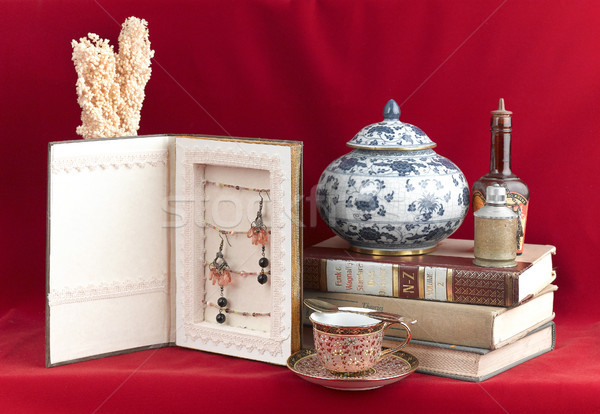 Beautiful antique display on red background  Stock photo © JohnKasawa