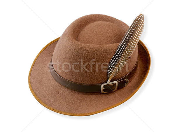 Stock photo: nice brown bowler hat with feather on it