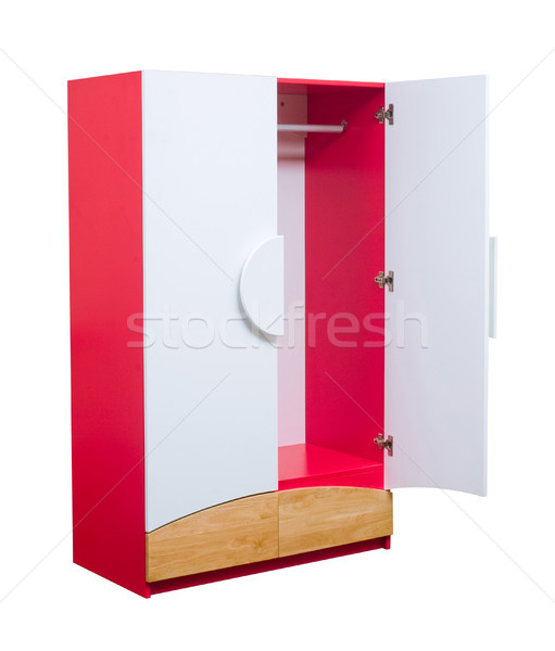 Fából készült faliszekrény fehér piros szín izolált Stock fotó © JohnKasawa