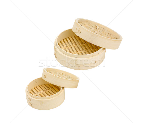 Stock photo: Empty bamboo basket for steaming Japanese or asian food isolated
