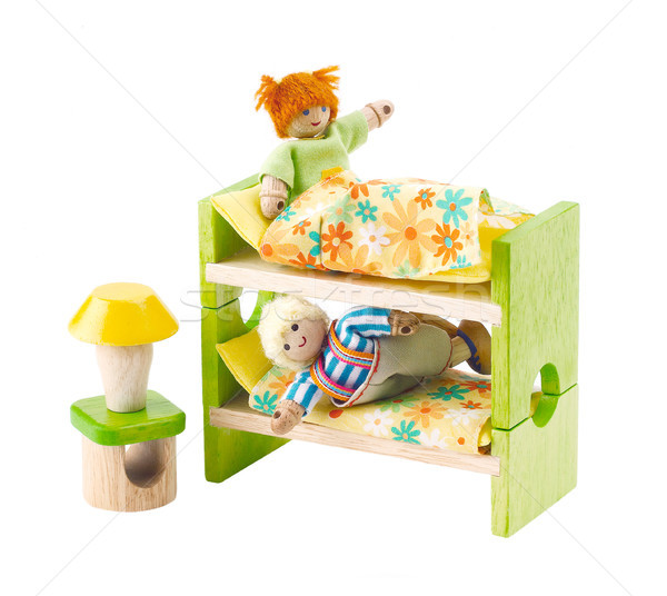 Wooden bed toy furniture for children learning to decorates bedr Stock photo © JohnKasawa