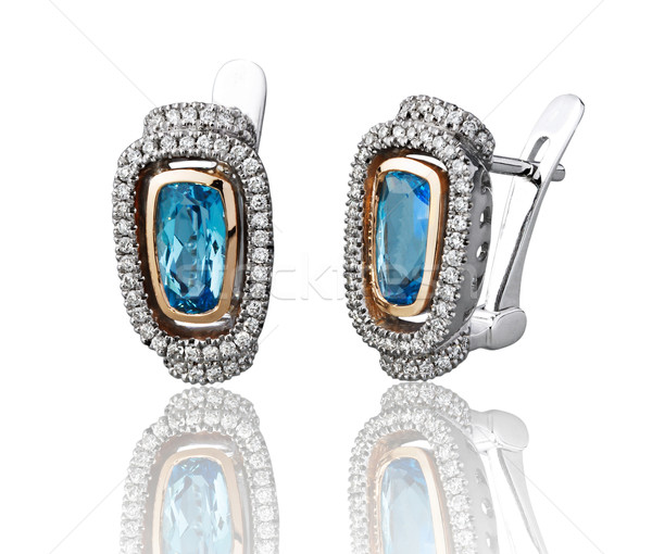 Szép terv gyémánt zafír fülbevaló izolált Stock fotó © JohnKasawa