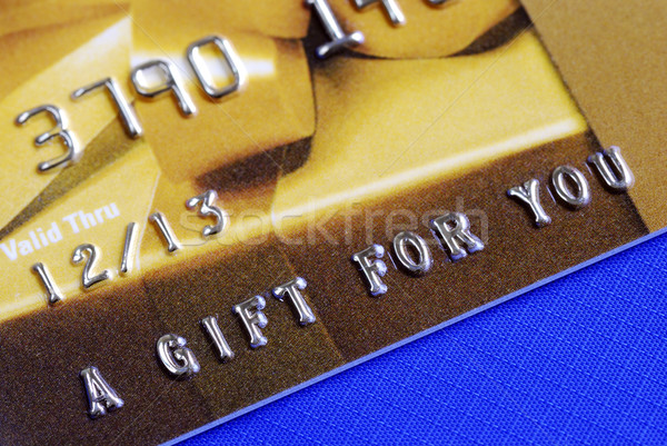 Ajándék arany ajándékkártya izolált kék buli Stock fotó © johnkwan