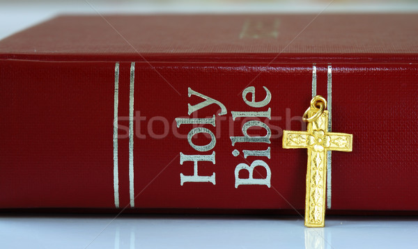 Altın çapraz kırmızı İncil Stok fotoğraf © johnkwan