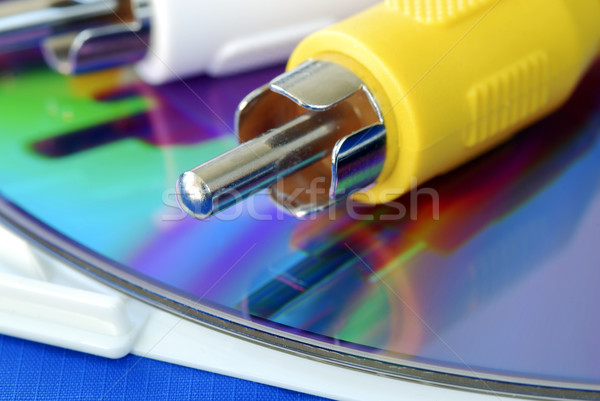 Close-up view of the RCA video cable on a CD isolated on blue Stock photo © johnkwan