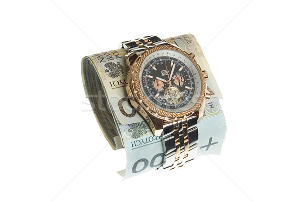 Luxury gold watch around polish banknotes Stock photo © johnnychaos