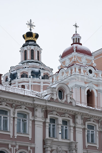 Templom Vilnius épület kereszt kék városi Stock fotó © johnnychaos