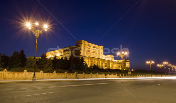 Parlament Nacht Rumänien Ansicht Vorderseite Gebäude Stock foto © johny007pan