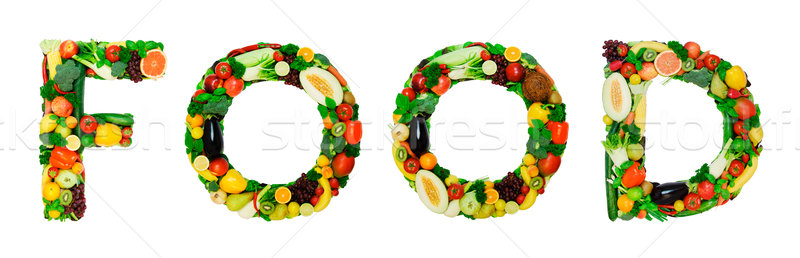 Foto stock: Saudável · alfabeto · comida · palavra · legumes · frescos · frutas