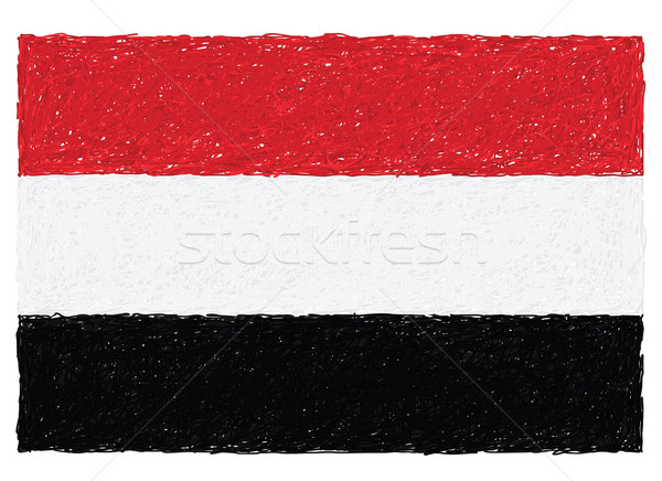 Foto stock: Bandera · Yemen · dibujado · a · mano · ilustración · diseno · blanco