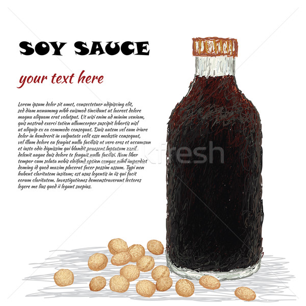 Salsa di soia primo piano illustrazione bottiglia soia fagioli Foto d'archivio © jomaplaon