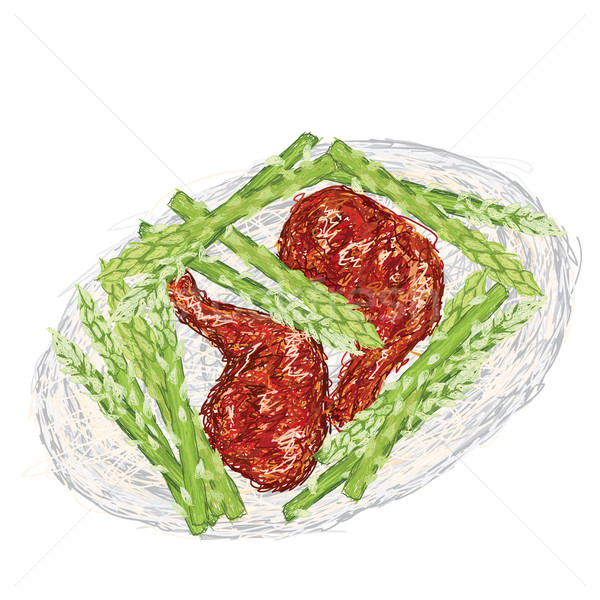 Pollo barbacoa espárragos primer plano ilustración Foto stock © jomaplaon