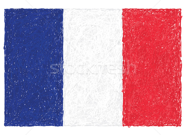 Foto stock: Bandera · Francia · dibujado · a · mano · ilustración · signo · azul
