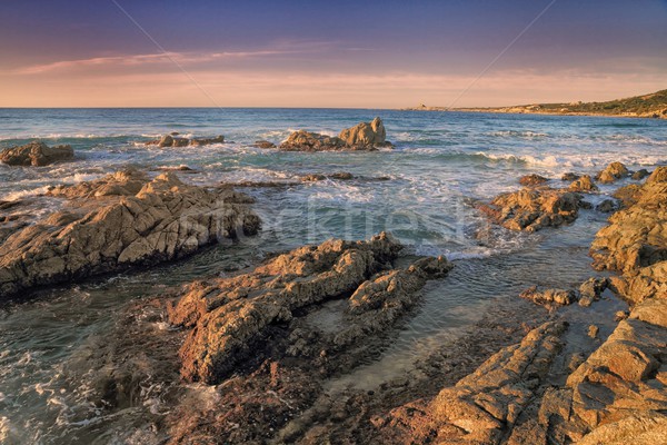 Roches mer crépuscule rouge côte [[stock_photo]] © Joningall