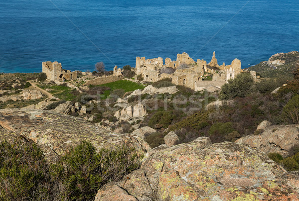 Foto stock: Abandonado · pueblo · córcega · edificios · iglesia · región